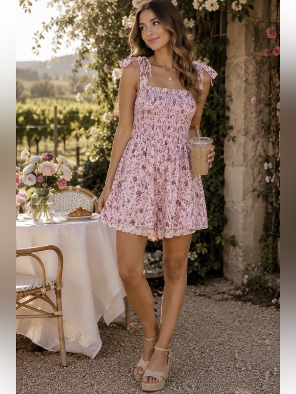 Francesca’s pink romper with pockets
